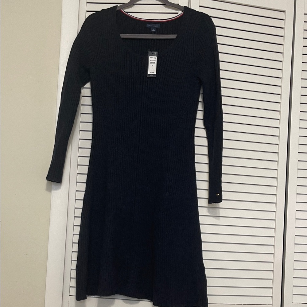Tommy Hilfiger Elegant Navy Blue Long Sleeve Dress